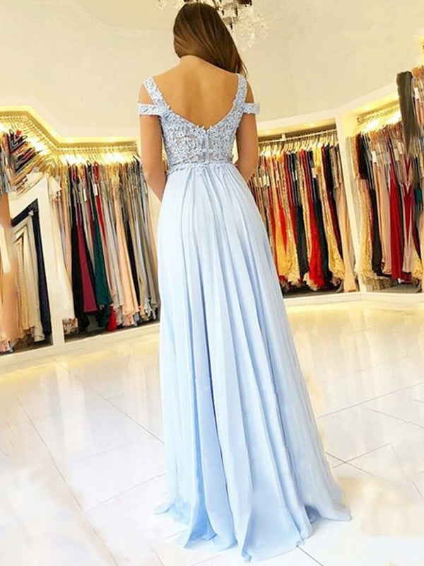 A-Line/Princess Off-the-Shoulder Floor-Length Sleeveless Applique Chiffon Dresses