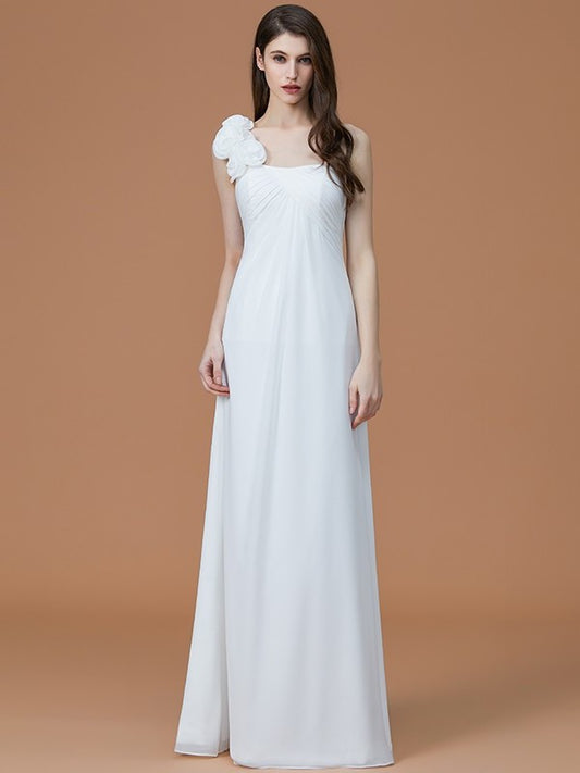 Floor-Length One-Shoulder A-Line/Princess Hand-Made Flower Sleeveless Chiffon Bridesmaid Dresses