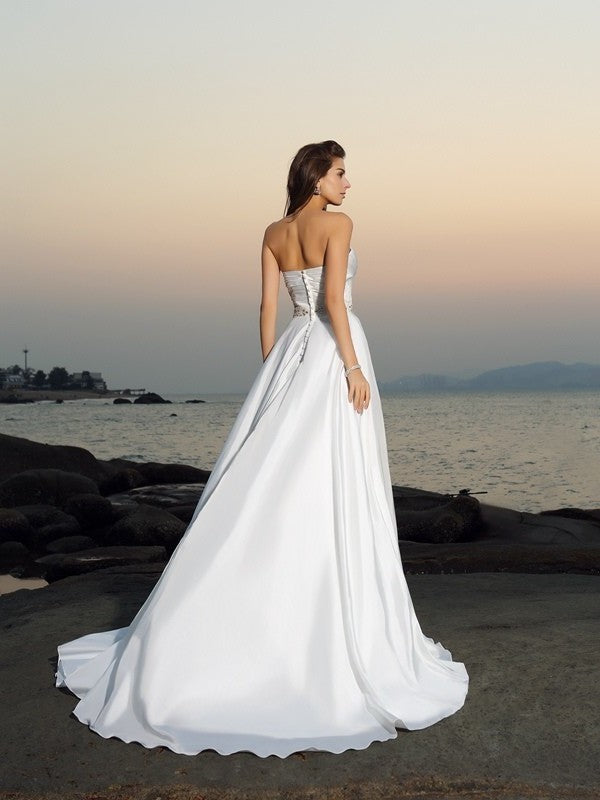 Sleeveless A-Line/Princess Taffeta Beading Sweetheart Long Beach Wedding Dresses