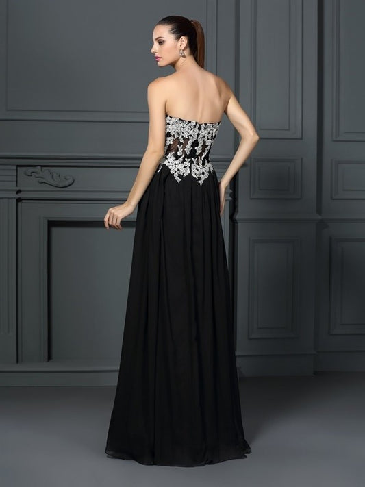 Applique Sleeveless A-Line/Princess Sweetheart Long Chiffon Dresses