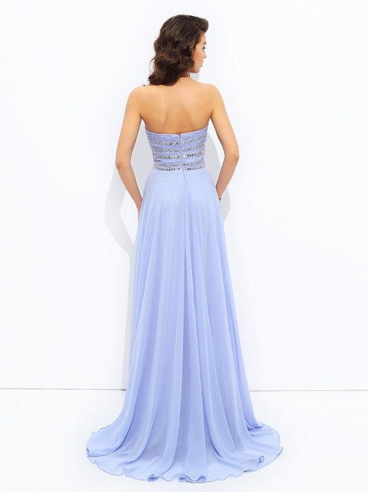 Sleeveless A-line/Princess Beading Strapless Long Chiffon Dresses