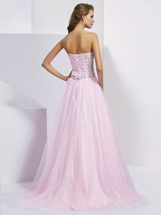 Long Gown Beading Ball Sleeveless Sweetheart Satin Quinceanera Dresses