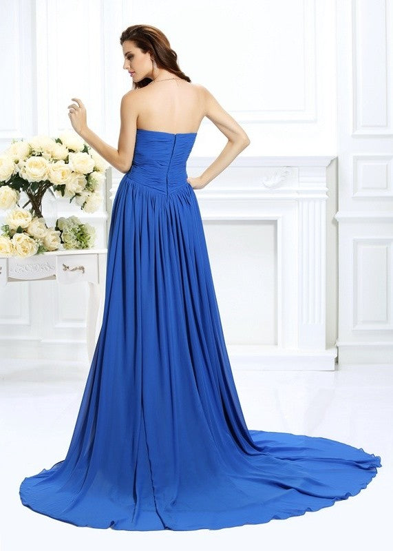 Sleeveless Ruched Sweetheart A-Line/Princess Long Chiffon Dresses