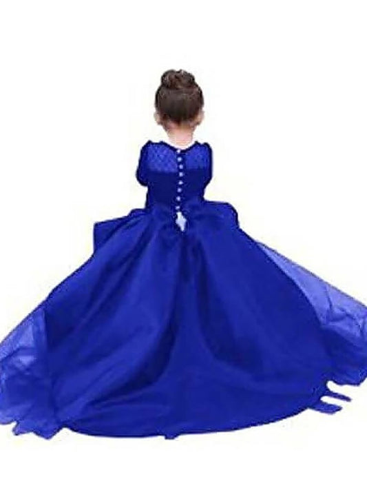 Scoop Train Ball Sweep/Brush Satin Gown Long Sash/Ribbon/Belt Sleeves Flower Girl Dresses