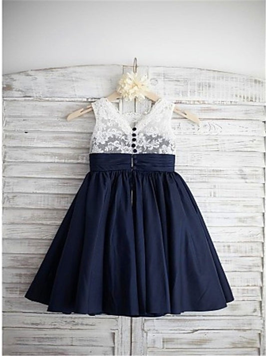 Sleeveless Straps A-line/Princess Taffeta Bowknot Tea-Length Flower Girl Dresses