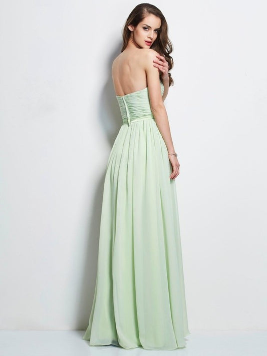 Sweetheart A-Line/Princess Sleeveless Pleats Long Chiffon Dresses