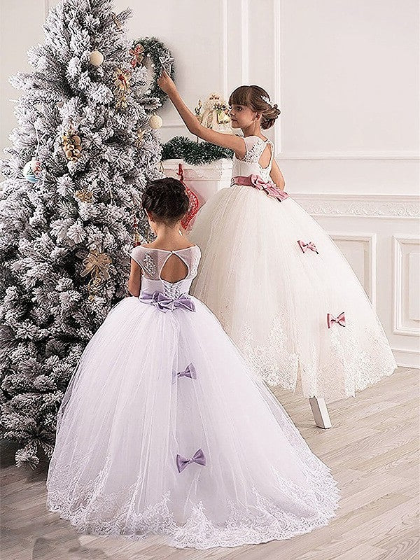 Sash/Ribbon/Belt Tulle Floor-Length Gown Sleeveless Scoop Ball Flower Girl Dresses