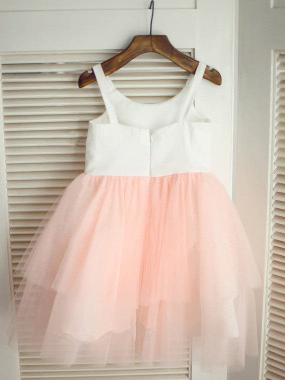 Flower Spaghetti Tulle A-line/Princess Straps Sleeveless Long Hand-made Flower Girl Dresses