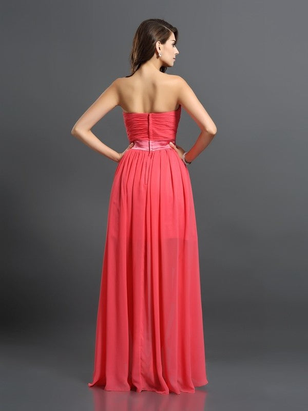 A-Line/Princess Sweetheart High Sleeveless Low Chiffon Bridesmaid Dresses