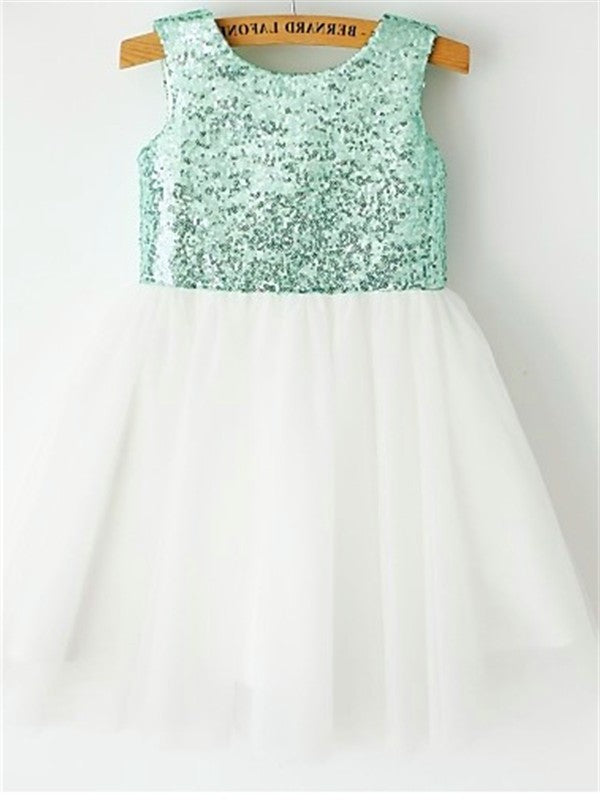 Sequin Tea-Length Tulle Sleeveless A-line/Princess Scoop Flower Girl Dresses