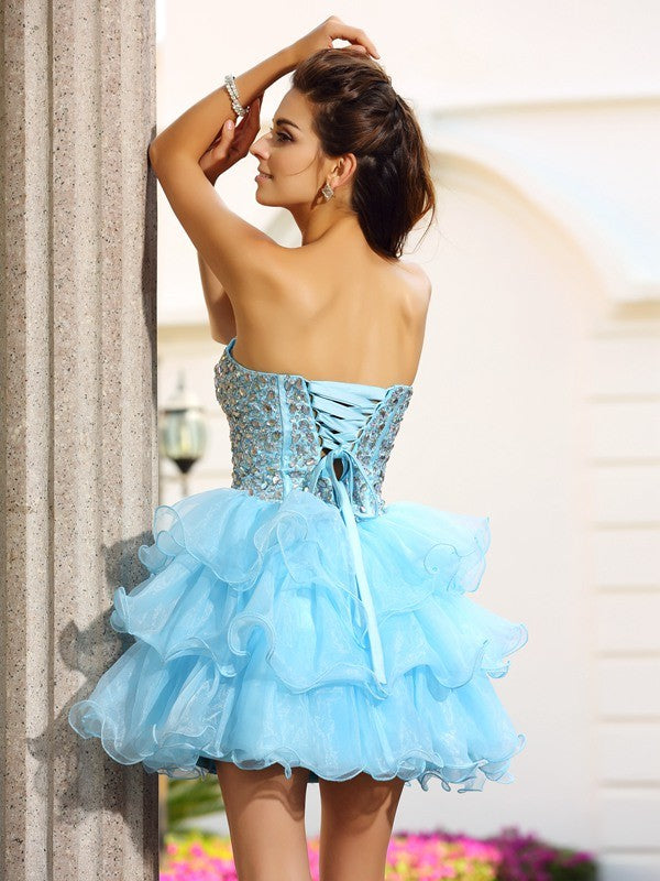 A-Line/Princess Sweetheart Beading Sleeveless Short Organza Cocktail Lexi Dresses Homecoming Dresses