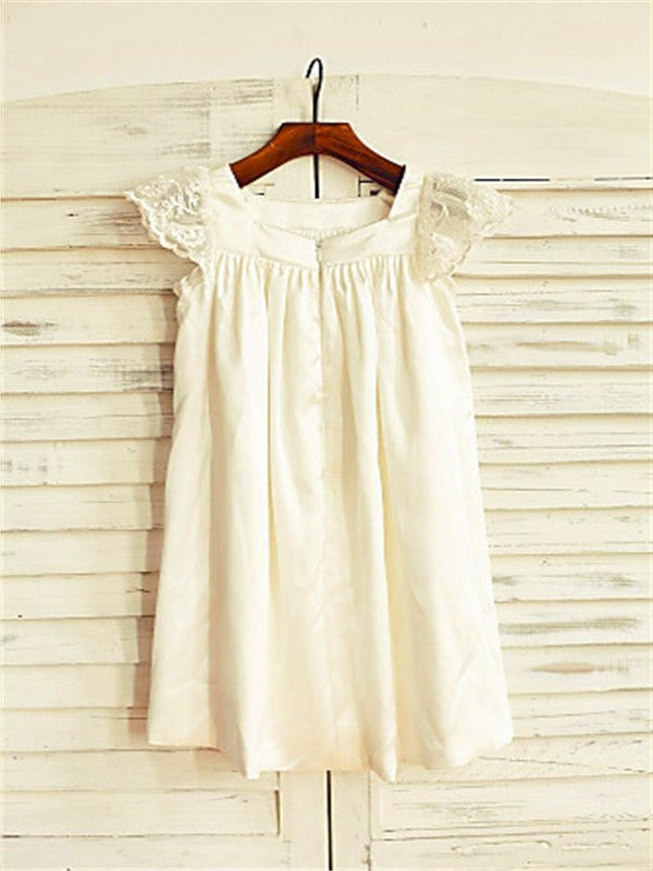 Sleeves Scoop Short A-line/Princess Chiffon Tea-Length Lace Flower Girl Dresses