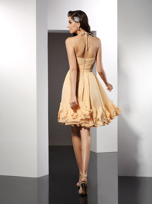 A-Line/Princess Halter Ruffles Sleeveless Short Chiffon Emilie Cocktail Homecoming Dresses Dresses