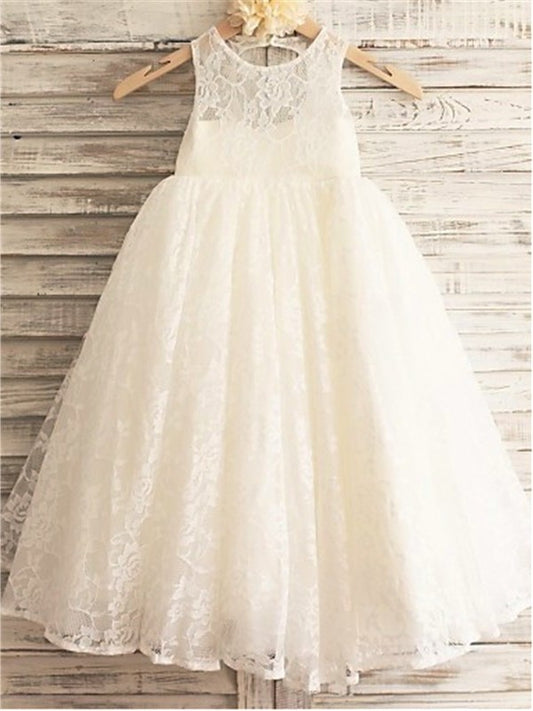 Sleeveless Ankle-Length Lace A-line/Princess Scoop Flower Girl Dresses