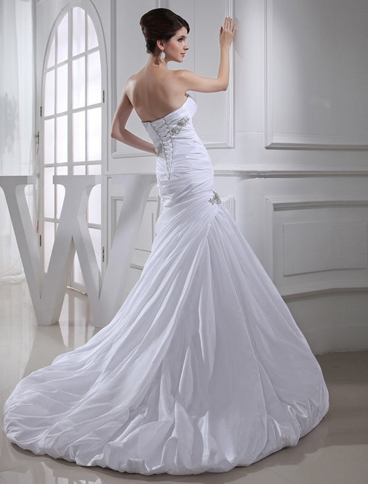 Long Beading Trumpet/Mermaid Taffeta Wedding Dresses