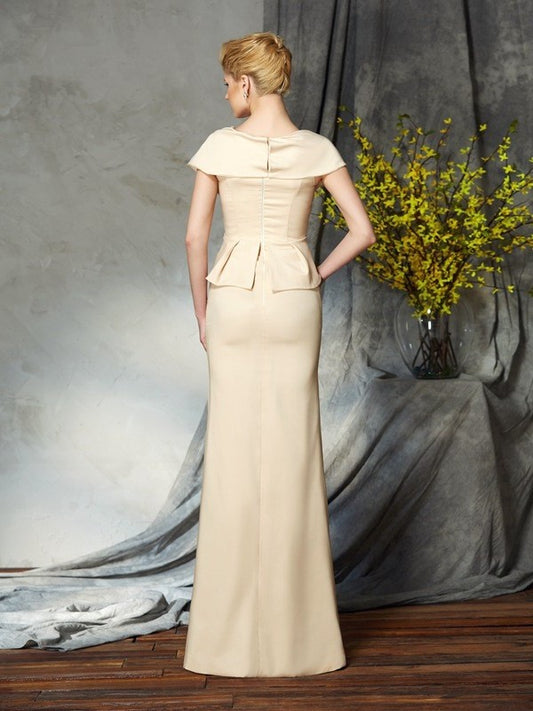 Silk Sleeves Satin Mother of Sheath/Column V-neck Long Beading Short like the Bride Dresses