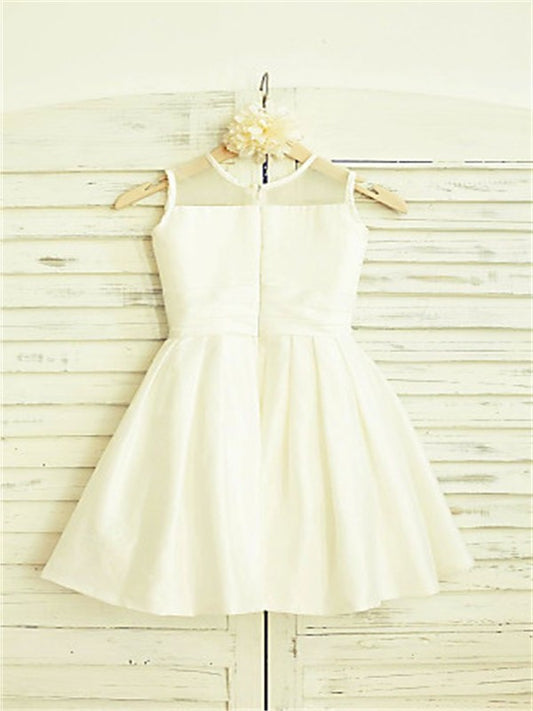 Flower A-line/Princess Hand-made Chiffon Scoop Tea-Length Sleeveless Flower Girl Dresses