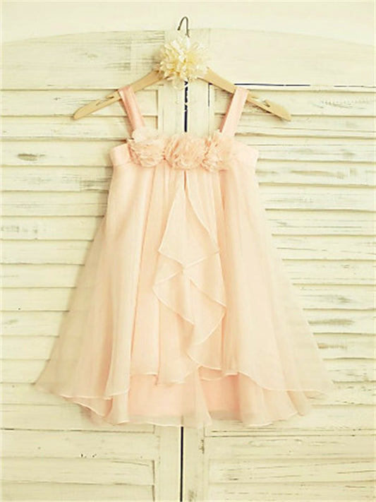 Spaghetti Straps Chiffon Tea-Length Ruffles A-line/Princess Sleeveless Flower Girl Dresses