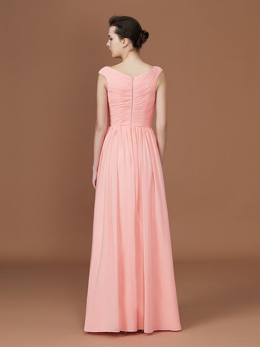 Floor-Length A-Line/Princess Sleeveless V-neck Chiffon Bridesmaid Dress