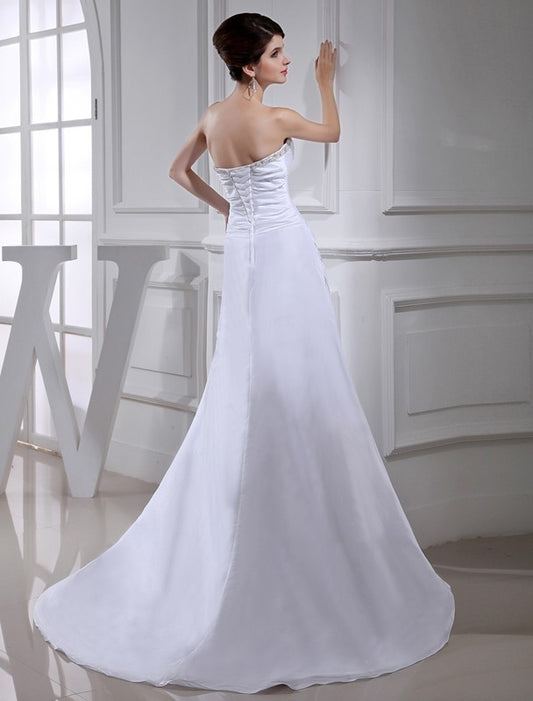 A-Line/Princess Long Sleeveless Beading Taffeta Wedding Dresses