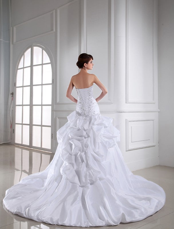 Beading Long Sweetheart Sleeveless Taffeta Wedding Dresses