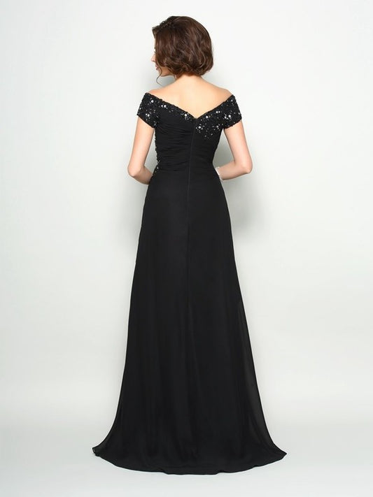 Beading Mother Long Off-the-Shoulder Sleeves Short Chiffon of A-Line/Princess the Bride Dresses