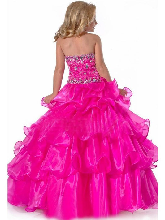 Gown Halter Rhinestone Organza Sleeveless Ball Long Flower Girl Dresses