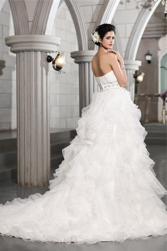 Long Ball Gown Sweetheart Sleeveless Beading Organza Wedding Dresses