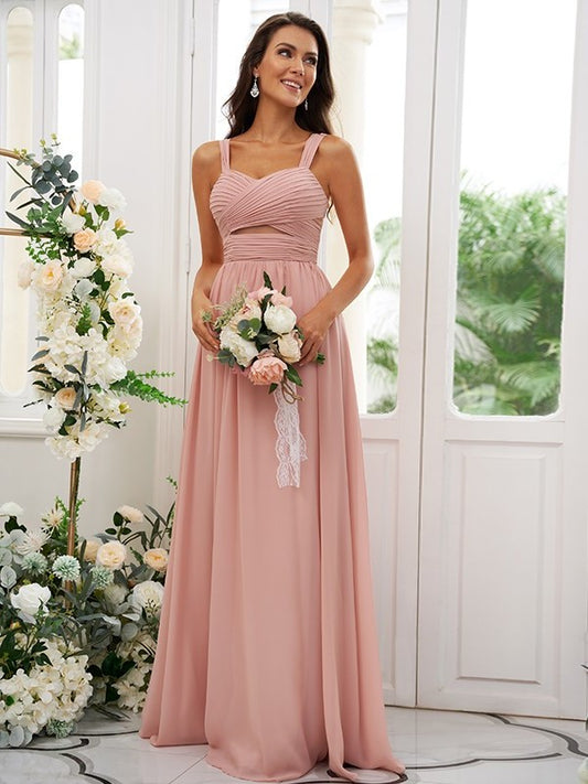 A-Line/Princess Chiffon Ruched Sleeveless Straps Floor-Length Bridesmaid Dresses