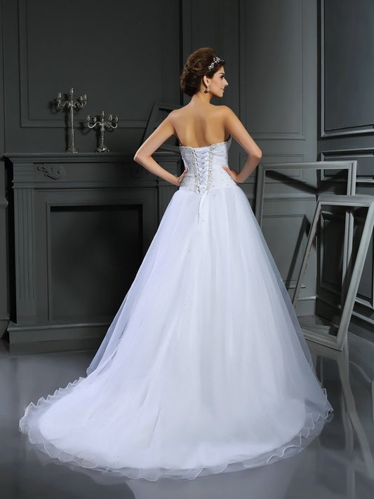 Long Gown Ball Sleeveless Beading Sweetheart Satin Wedding Dresses