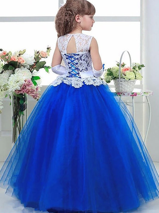 Sleeveless Tulle Gown Jewel Lace Ball Floor-Length Flower Girl Dresses