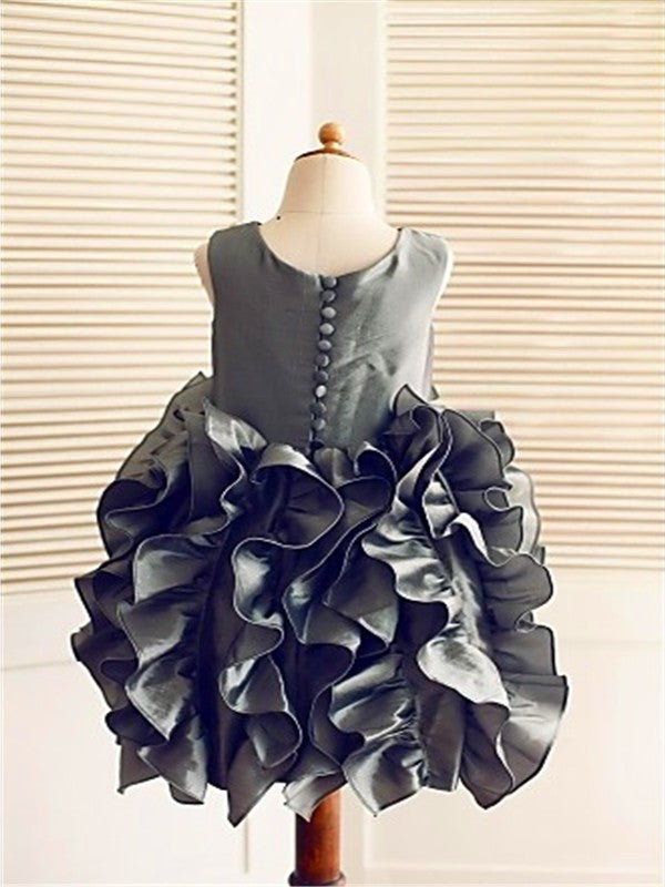 Ball Ruffles Straps Gown Tulle Sleeveless Tea-Length Flower Girl Dresses