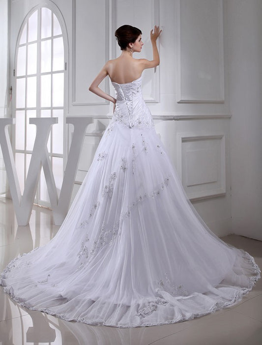 Beading Strapless Sleeveless Long Tulle A-Line/Princess Taffeta Wedding Dresses