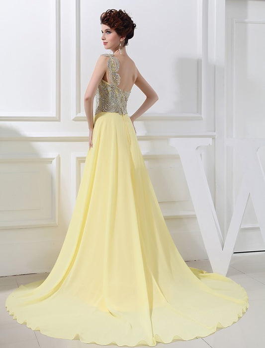 A-Line/Princess One-shoulder Beading Appliques Chiffon Dresses