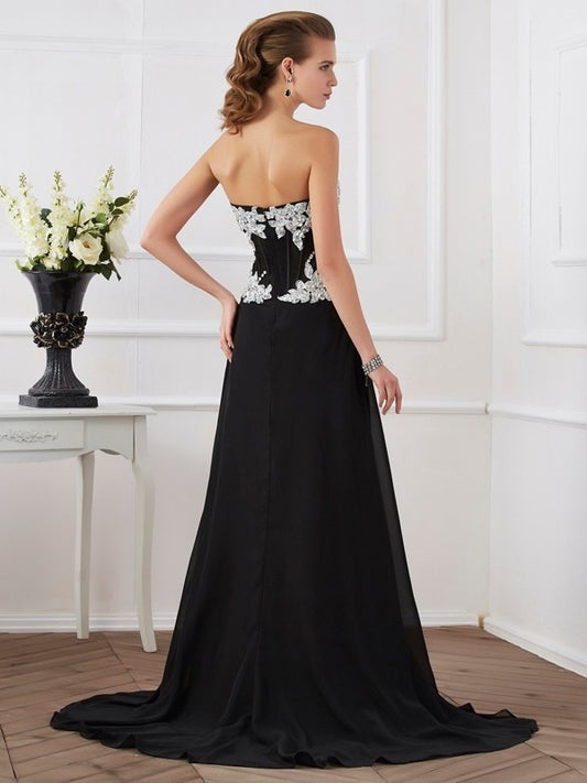 Applique Sweetheart Sleeveless Sheath/Column Beading Long Chiffon Dresses