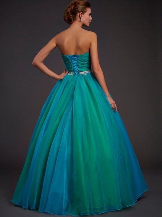 Beading Ball Long Sweetheart Gown Sleeveless Organza Quinceanera Dresses