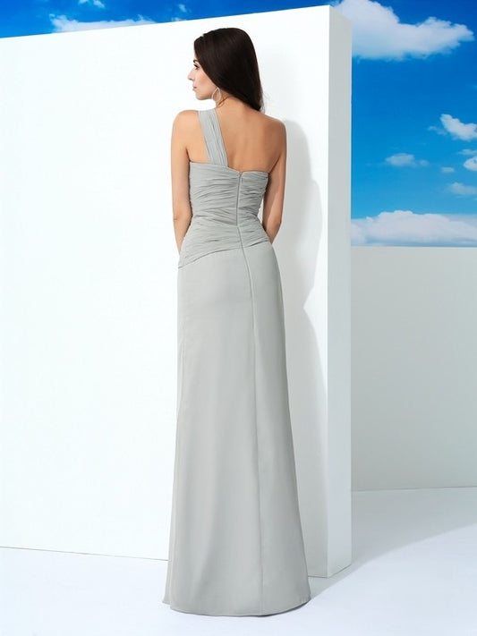 One-Shoulder Pleats Sheath/Column Sleeveless Long Chiffon Dresses