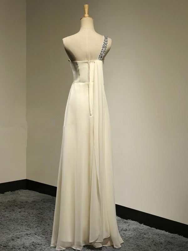 Beading One-Shoulder Sleeveless A-Line/Princess Floor-Length Chiffon Bridesmaid Dresses