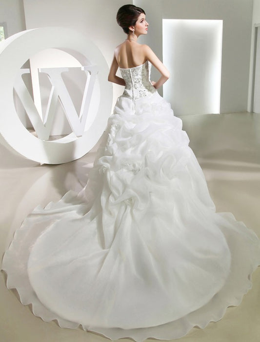 Beading Long Ball Hand-made Gown Sleeveless Flower Organza Wedding Dresses