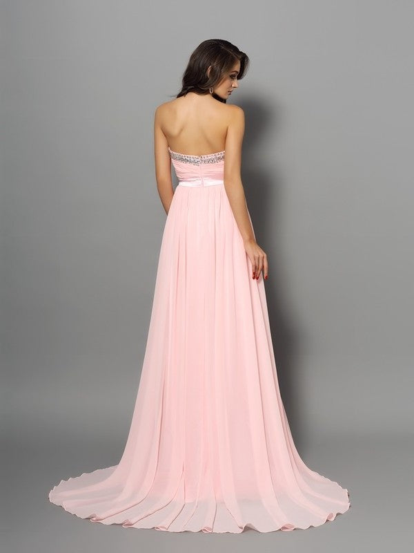 Sleeveless Beading Sweetheart A-Line/Princess Long Chiffon Dresses