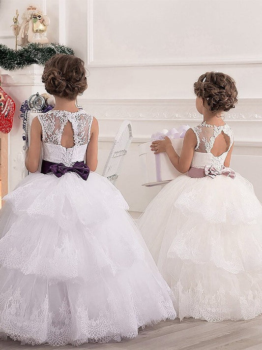 Floor-Length Sleeveless Ball Lace Tulle Scoop Gown Flower Girl Dresses