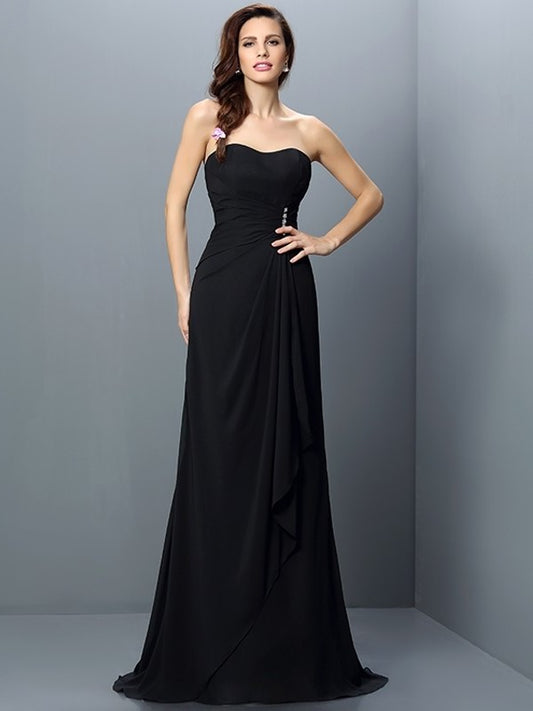 Pleats Long Trumpet/Mermaid Strapless Sleeveless Chiffon Bridesmaid Dresses