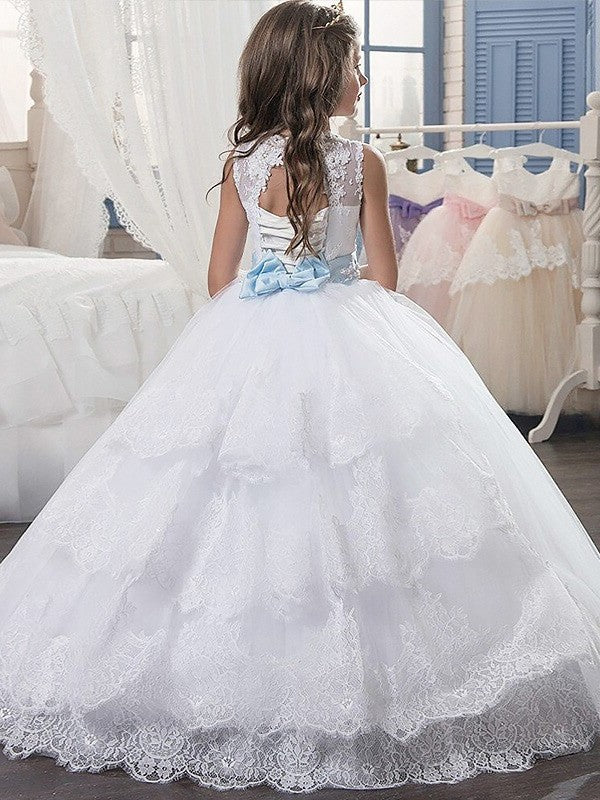 Ball Scoop Sleeveless Floor-Length Gown Tulle Applique Flower Girl Dresses