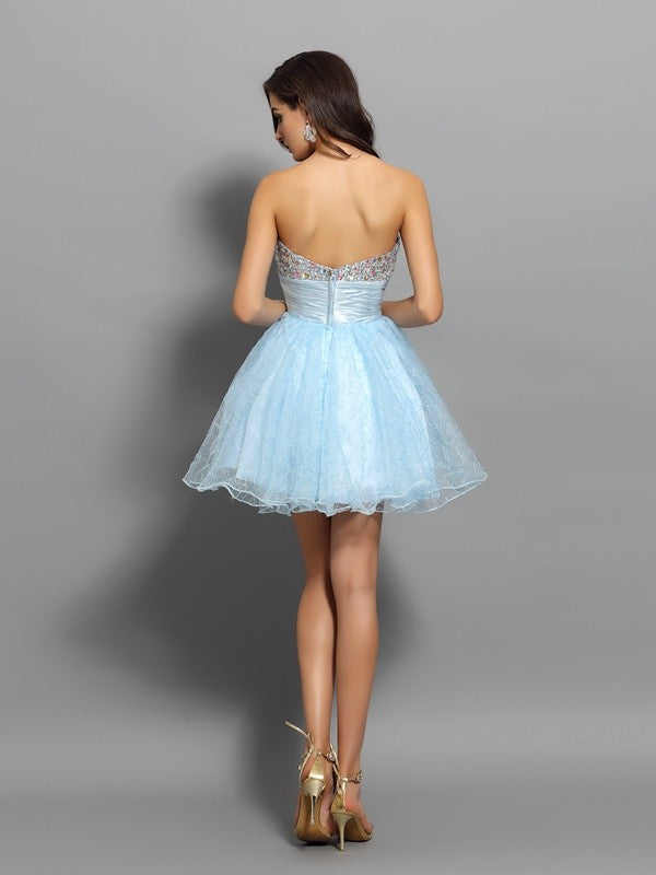 A-Line/Princess Sweetheart Beading Sleeveless Short Homecoming Dresses Chiffon Corinne Cocktail Dresses