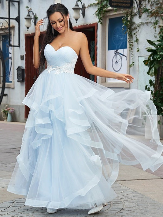 Tulle Sweetheart A-Line/Princess Applique Sleeveless Floor-Length Dresses