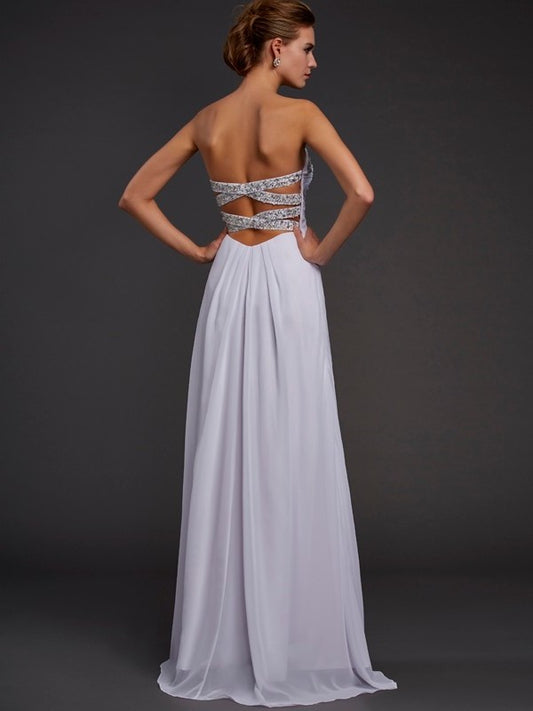 Sheath/Column Strapless Sleeveless Beading Long Chiffon Dresses