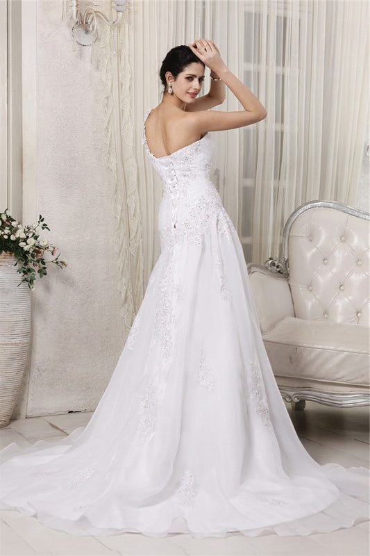 One-Shoulder Beading Sleeveless Applique Long A-Line/Princess Organza Wedding Dresses