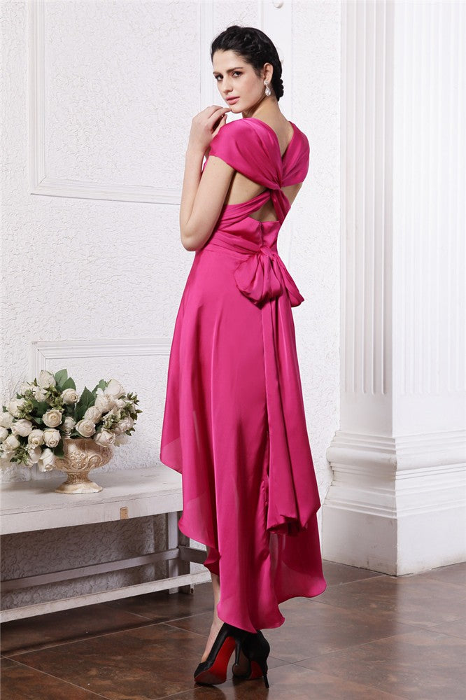 Sheath/Column Pleats High Low Chiffon Homecoming Dresses Emmy Straps Damask Cocktail Dresses