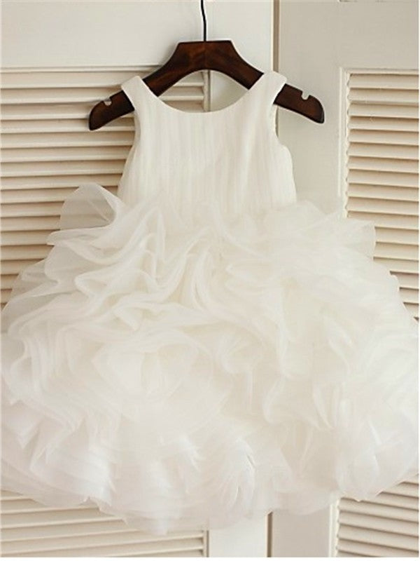 Knee-Length Ball Scoop Gown Sleeveless Organza Layers Flower Girl Dresses