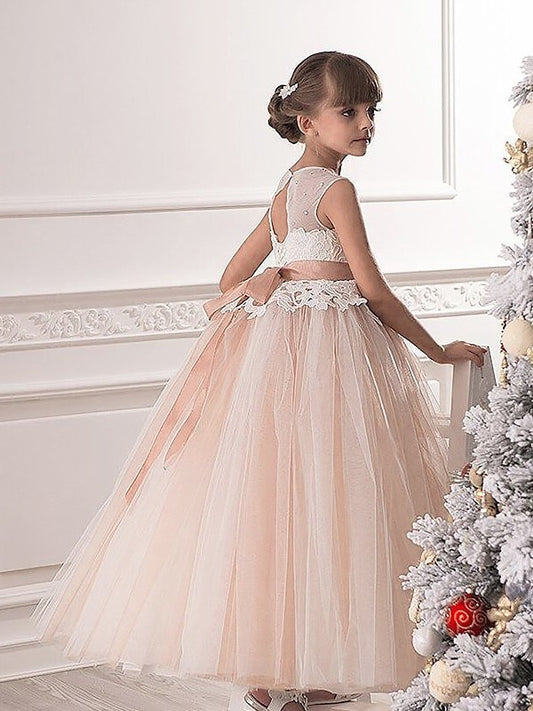 Sleeveless Gown Floor-Length Tulle Scoop Ball Sash/Ribbon/Belt Flower Girl Dresses